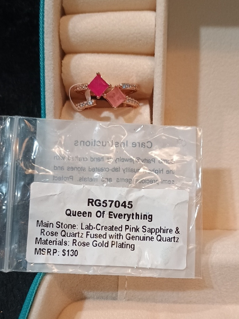 bp Rose Gold Plated Ring with Pink Sapphire & Rose Quartz